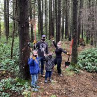 Kids hiking in the forest