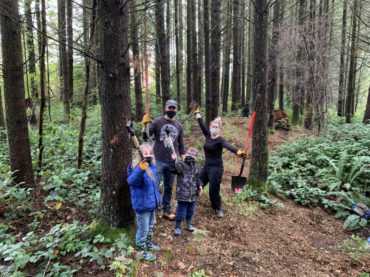 Kids hiking in the forest