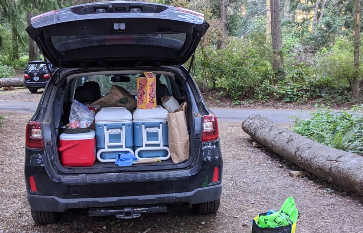 Car packed for camping at Camano Island State Park