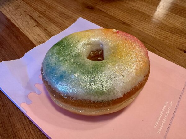 Donut with rainbow icing. 